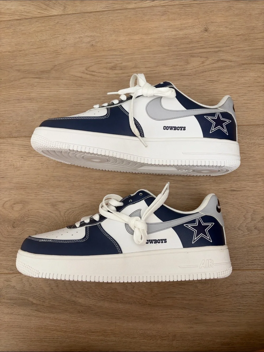 Men's White and Navy Low-Top Custom Cowboys Sneakers - Sports Style